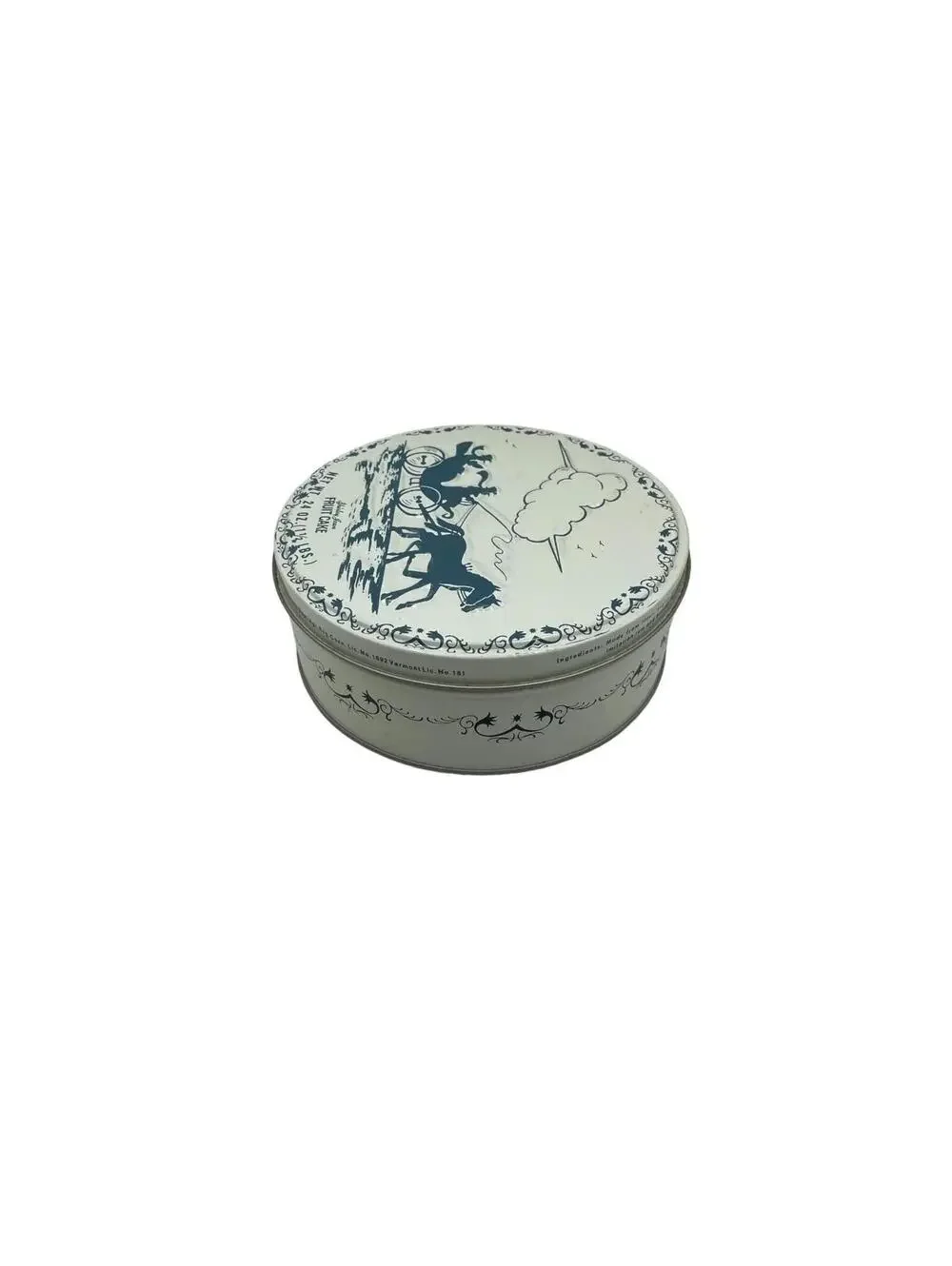 Vintage Shirley Jean Fruitcake Tin: Embossed Victorian Winter Scene